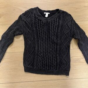 Full Tilt Black V-Neck Cable Knit Sweater